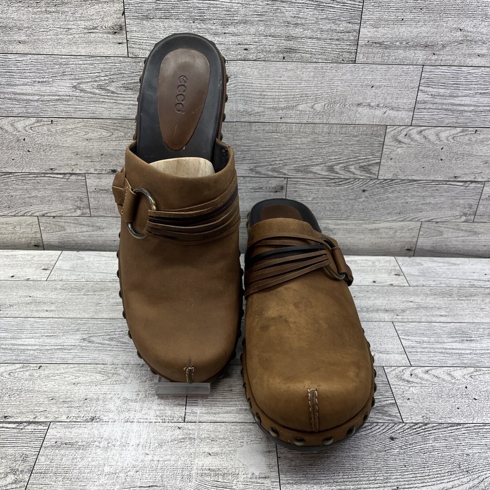 Ecco Brown Leather Ring Accent Studded Slip On Comfort Shoes Women EU 41 US 10.5